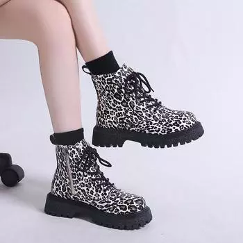 Fashion 2024 Trend New Snow Boots Winter Walking Mujer Goth Motorcycle Boots Leopard Print Thick Sole Thick Sole Anti-slip Women Boots 35