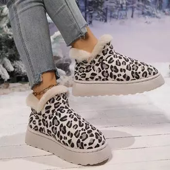 Fashion 2024 Trendy Women s Leopard Print Ankle Snow Boots Winter Plush Warm New Fashion Casual Suede Cotton Boots 36 жёлтый