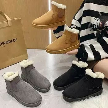 Fashion 2024 Winter Boots Women New Rubber thin-bottomed Ankle Boots for Outdoor Elevated Comfort Warm Walking Cotton Shoes Fashion 36 коричневый