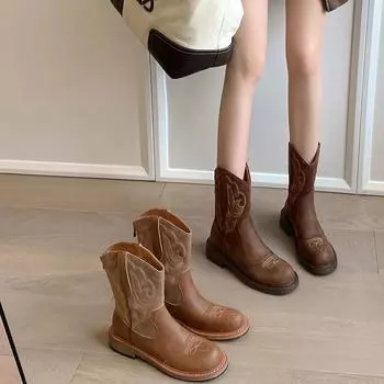 Fashion 2024 Winter Fashion High Quality Women s Boots Hot Selling Solid Color Round Toe Low Heel Sleeve Women s Short Fashion Boots 35 темно-коричневого