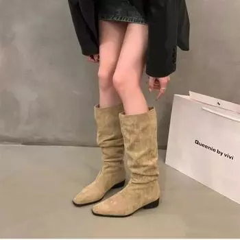 Fashion 2024 Winter High Quality Women s Boots Pointed Toe Solid Color Comfortable and Versatile Thick Heel Women s High Fashion Boots 35 хаки