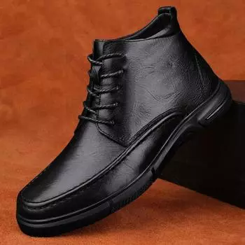 Fashion 2024 Winter Hot Selling Men s Cotton Shoes Plush Design Thick Soled High Top Casual Shoes Street Trendy Men s Workwear Shoes 37 коричневый