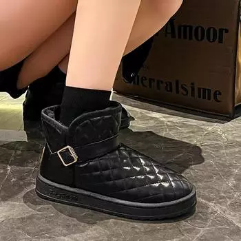 Fashion 2024 Winter Hot Selling Women s Boots Solid Color Casual Versatile Flat Bottom Buckle Sleeve Women s Fashion Snow Boots 36 бежевый