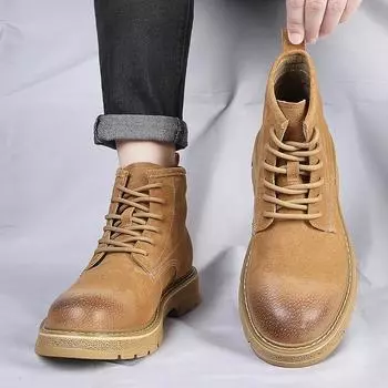 Fashion 2024 Winter Men s Ankle Boots British Style Mid Top Boots Outdoor Boots Luxury Brands Classic Design High Top Men Casual Shoes 38 серый