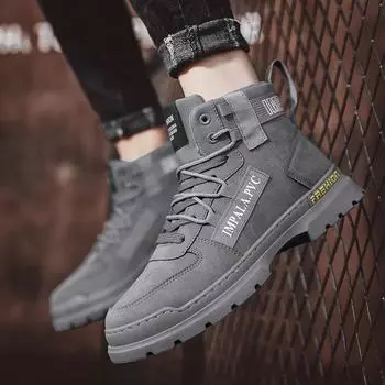 Fashion 2024 Winter Mens Shoes New in Casual Male Boots PlatformAnkle High Top Outdoor Walking Loafers Leather Sneakers 39 чёрный