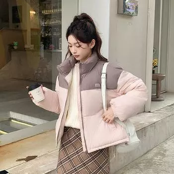 МОДА 2024 Зима Новый Пуховик Свободный Женский BF Ветрозащитный Короткий Утепленный Утепленный s Студент Хлебобулочные Изделия M розовый