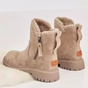 Fashion 2024 Winter New Korean Version Plus Velvet Warm Snow Boots Female Short Tube Cotton Boots Tassel Zipper Boots Cotton Shoes Botas 35 хаки