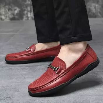 Fashion 2024 Winter shoes British style Men red loafers Genuine Leather Casual Shoes Dress shoes High Quality Moccasins oxford shoes 37 красный