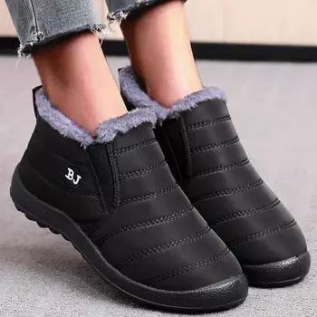 fashion 2024 Winter Sneakers Shoes Waterproof Women Ankle Shoes For Women Solid Chunky Sneakers Thick Fur Black Mujer Shoes Woman 35 чёрный