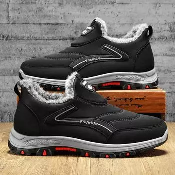Fashion 2024 Winter Snow Boots Men Casual Slip on Ankle Boots New Warm Fur Comfortable Sneakers Non-slip Botas Men Shoes Zapatos Hombre 6.5 чёрный