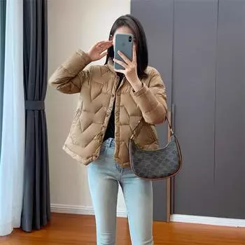 FASHION 2024 winter thin warm fluffy white duck down simple fashion short stand-up collar light down winter women s Clothes M