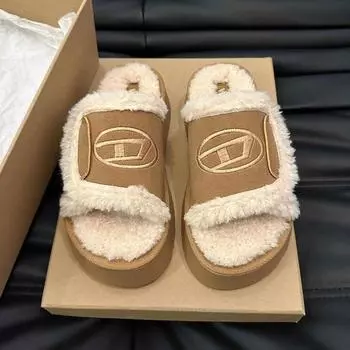 Модные зимние теплые тапочки на плоской подошве 2024 года, женские тапочки из искусственной замши, пушистые, пушистые, домашние тапочки, женские, удобные, нескользящие, для дома, хлопковые туфли 35