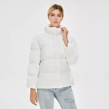 МОДА 2024 зимняя теплая легкая куртка-пуховик женская короткая куртка-хлеб модная белая утиная пуховая европейская и американская верхняя модель Одежда M белый