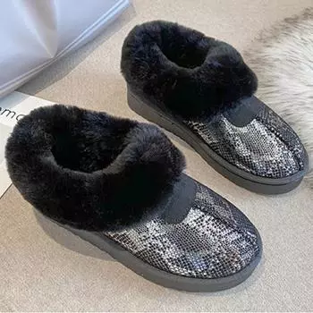 мода 2024 зима женские новые мягкие меховые толстые подошвы универсальные повседневные зимние ботинки 36 бежевый