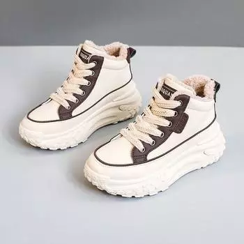 Fashion 2024 Winter Women s Shoes Cotton Boots High Top Women Sneakers Trendy Lace Up Casual Shoes Warm Ladies Boots Zapatos De Mujer 35 синий