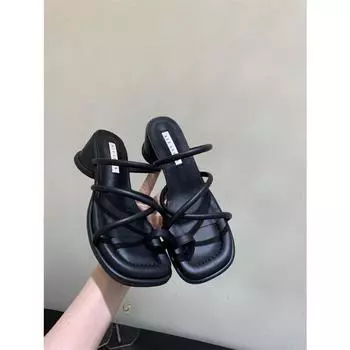 Мода 2024 года, женские трендовые элегантные туфли-слайды, новинка для женщин, обувь Chinelos, прозрачные каблуки, женские тапочки, красные модные сандалии, лето 35 бежевый