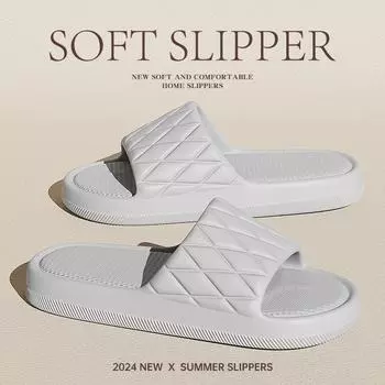 Мода 2024 года, женские тапочки из ЭВА для ванной, женские летние домашние сандалии для спальни, пантуфли, однотонные, повседневные, плоские, мягкие, шлепанцы 36-37(fit 35-36) покинуть белый