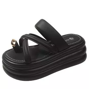 fashion 2024 Women Clip Toe Chunky Platform Sandals High Heels Gladiator Slippers Woman Trendy Summer Bling Beach Leisure Flip Flops 7CM 34 розовый