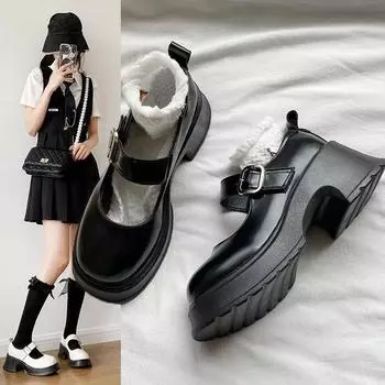 Мода 2024 года, женские туфли на каблуках, туфли Мэри Джейн на платформе, туфли Лолиты на каблуках, женские туфли на высоком каблуке в японском стиле для девочек в винтажном стиле 34 бежевый