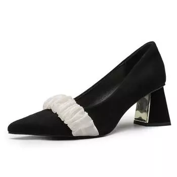 fashion 2024 Women High Heels Shoes French Elegant Chunky Heels summer Pointed Toe Pumps Ladies Shoes Zapatos De Mujer Heels Women 35 бежевый