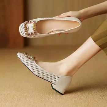 Fashion 2024 Women High Heels Sweet Square Toe Mary Jane Shoes Female Apricot Lace Pearl Square Buckle Pumps Lady Sexy Wedding Shoes 40