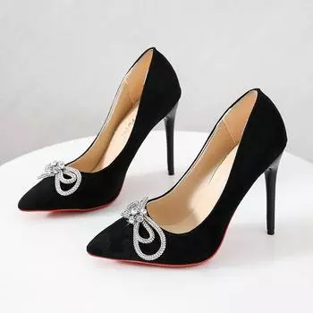 мода 2024 года женские туфли-лодочки на высоком каблуке с острым носком женские туфли с бантом из кристаллов женские туфли сексуальные туфли-лодочки 35-44 35 чёрный
