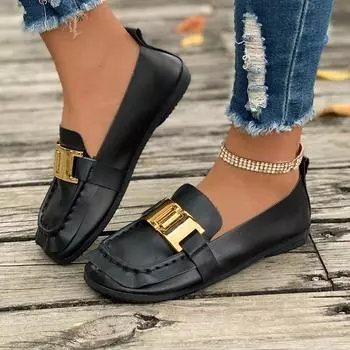 Fashion 2024 Women Retro Designer Flats Soft Leather Summer Simple Female Loafers Square Toe Lady Outside Sneakers Plus Size 43 35