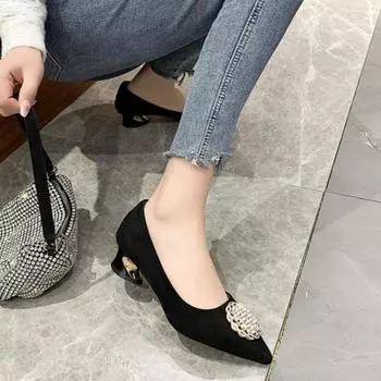 Fashion 2024 Women s Black Professional Pointed Toe Flats Rubber Upper Summer Season New Arrival High Heels Shoes for Fat Feet 35