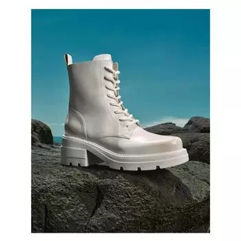 Fashion 2024 Women s Boots Black Mid-Tube Motorcycle PU Leather Lace-Up Platform High Heels Women s Casual Solid Color Leather Boots 35 чёрный