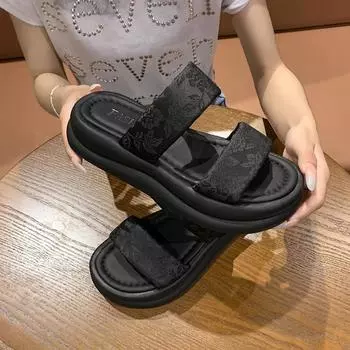 Fashion 2024 Women s Casual Bohemian Elastic Ankle Strap Beach Walking Sandals Platform Open Toe Low Wedges Slip On Shoes 35 зелёный