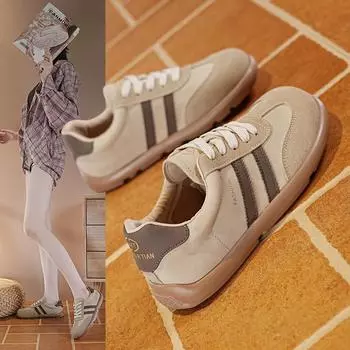 Мода 2024 года, женские дизайнерские новые тренировочные кроссовки, удобные, дышащие, с плоским носком, модные, со шнуровкой, повседневные кроссовки 35 бежевый