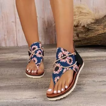 Fashion 2024 Women s Fashion New Flip-Toe Sandals Printed Flat Beach Sandals 36