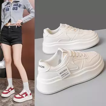 Fashion 2024 Women s Fashion Sports Shoes Thick Sole Women s Shoes Casual Comfortable Wedge Solid Color Breathable 35 бежевый