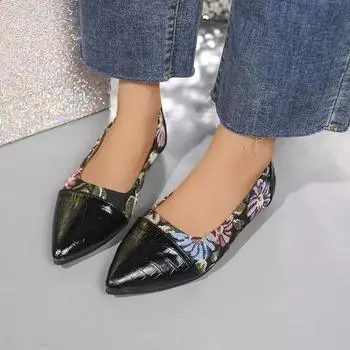 Fashion 2024 Women s Flat Bottom Printed Outdoor Fashionable and Comfortable Pointed Toe Flat Non-Slip Breathable Casual Loafers 36 чёрный