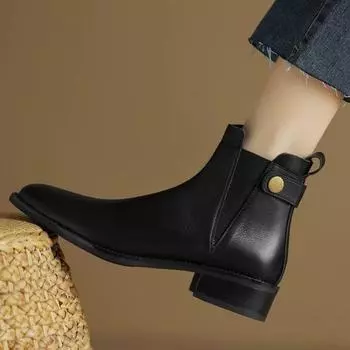 Fashion 2024 Women s Medium Heel Slip-on Ankle Retro Round Toe Fashionable Warm Short Boots 35 чёрный