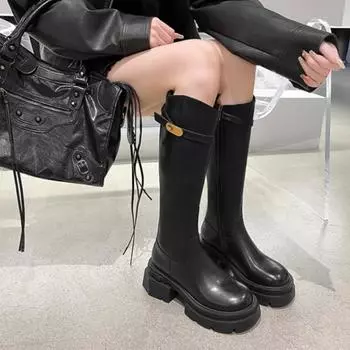 Fashion 2024 Women s Mid-calf Boots Fashionable and Elegant Side Zipper Shoes Square Heel Women s Knee-High Boots 35