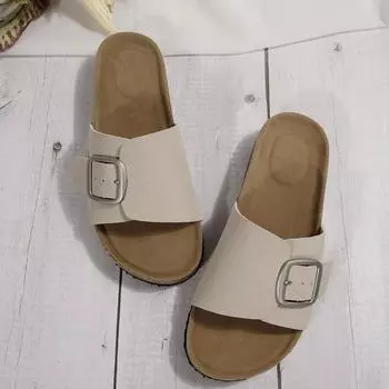 fashion 2024 Women s New Beach Open Toe Flat Bottom Sandal Women s Sandals Flip Flop Sandals 35 бежевый