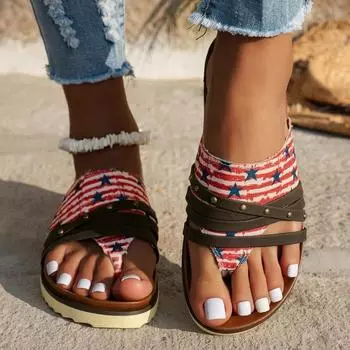 Мода 2024 года, женские новые модные легкие удобные шлепанцы со звездами и полосками 36 красный