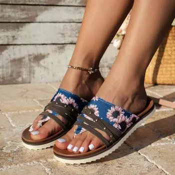 Мода 2024 года, женские новые легкие удобные шлепанцы с принтом подсолнухов 36