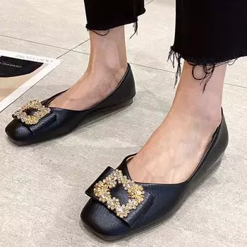 fashion 2024 Women s New Winter Square Toe Fashionable Solid Color Metal Rhinestone Decorated Strap Heel Shoes 35 бежевый