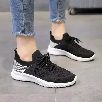 Fashion 2024 Women s New Winter Style Mesh Breathable Lace-up Low-top Fashion Solid Color Sneakers 35 чёрный