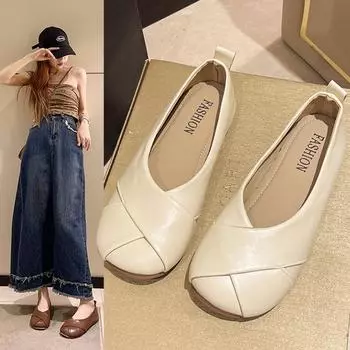 fashion 2024 Women s Round Toe Soft Casual Sneakers Bow New Summer Clothes Comfortable Bow 35 бежевый