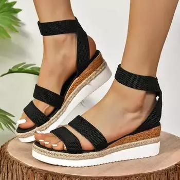 Fashion 2024 Women s Shoes Elastic Strap Women s Sandals Summer Roman Open Toe Solid Color Outdoor Casual Beach Wedge Large Size Sandals 36