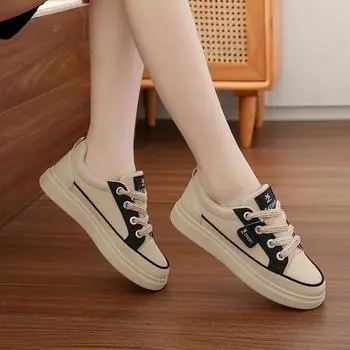 fashion 2024 Women s Shoes Lace-up Women s Vulcanize Shoes Fashion Color Matching Ladies Casual Shoes New Round Toe Versatile Sneakers 35