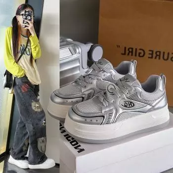 Fashion 2024 Women s Sneakers White Platform Woman Sports Sneakers Female Vulcanized Shoes Sneakers Casual Ladies 35 серебряный