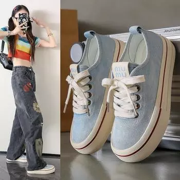 Мода 2024 года. Женская летняя модная повседневная парусиновая обувь. Женская удобная дышащая повседневная обувь. Женская парусиновая обувь. 35 чёрный