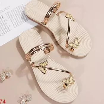 мода 2024 женские летние сандалии на плоской подошве женские повседневные пляжные тапочки бабочки женские в стиле бохо женские шлепанцы размер 43 35 кофейный
