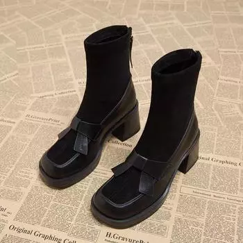 Fashion 2024 Women s Thick Soled Ankle Boots Autumn and Winter New Suede Short Boots Women s Fashion Bow High Heel Fashion Boots 35