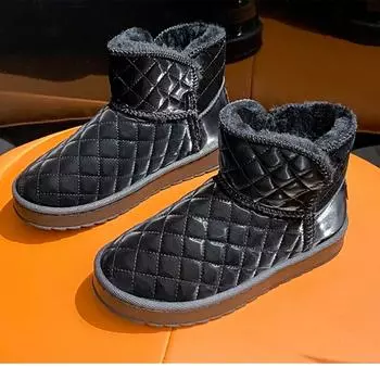 fashion 2024 Women Snow Boots Winter Warm Plush Boots Waterproof Slip-on Flat Casual Ankle Women Shoes 36 чёрный