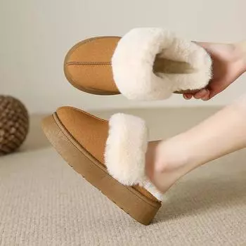 Fashion 2024 womens winter new fashion raw edge designer simple solid color cotton slippers daily leisure home office women s snow boots 35 хаки